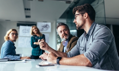 Group of business people having a discussion