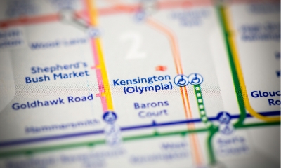 Kensington Olympia metro station on a map