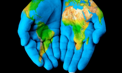 Fulfil your business' environmental obligations Cupped hands decorated with environmental map