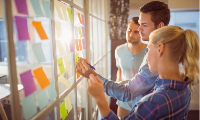 Employees considering creative solutions