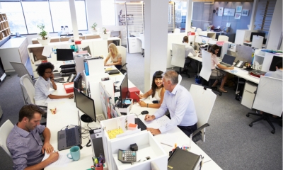 People working in a busy office