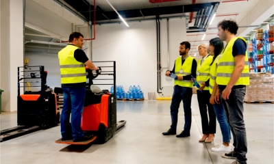 Staff receive safety training on the use of a forklift truck