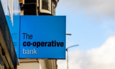 The Cooperative Bank bank logo sign in Northampton town centre