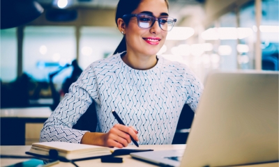 A woman successfully completes an online training course